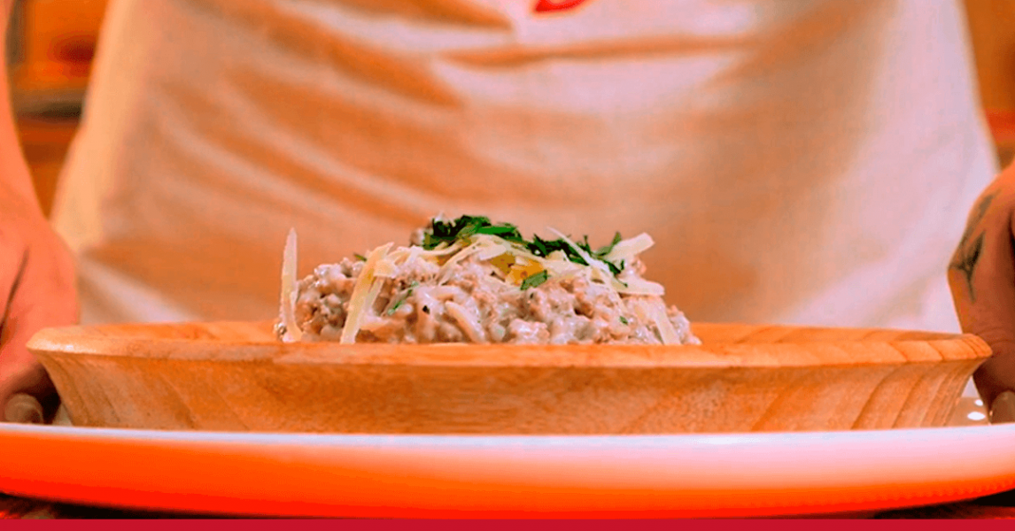 Arroz cremoso com carne moída